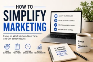 Modern workspace illustrating how to simplify marketing without losing results through a clear and sustainable marketing system.