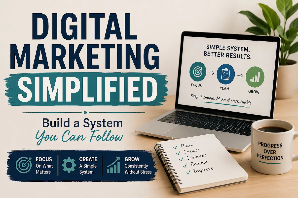 Digital marketing simplified: build a simple and sustainable marketing system that you can actually follow for long-term online business growth.
